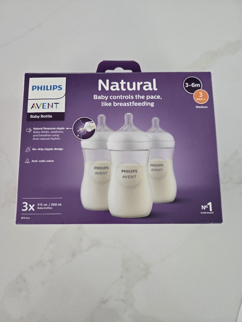 NWT Philips Avent No 1 Bottles, White (3-Pack)
